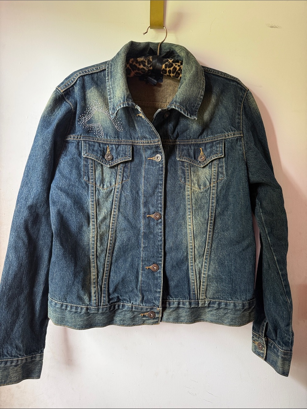 Steve & Barry's Blue Denim Jacket with Leopard Collar